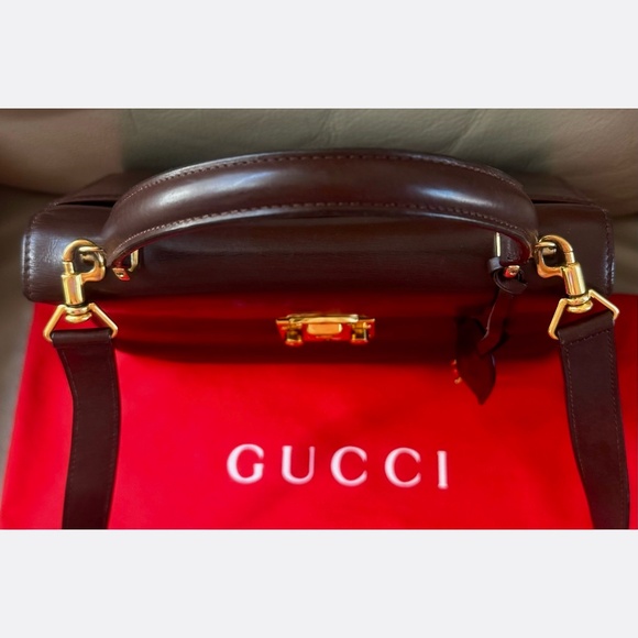 Certified Authentic Vintage Gucci Kelly Lock Key Brown Leather Shoulder Bag, COA - Picture 5 of 12